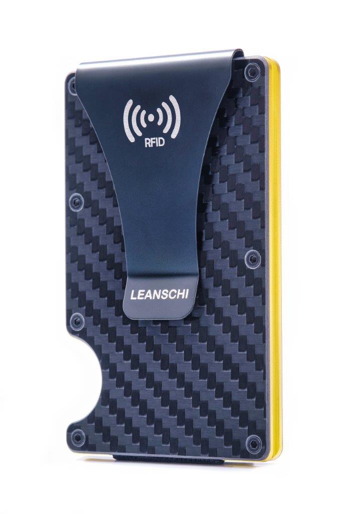  LEANSCHI TECH-WALLET in black carbon fibre & yellow lining